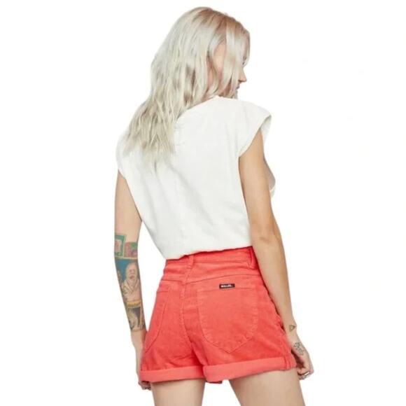 Rolla’s Dusters Corduroy High Rise Slim Shorts Orange Red Women’s 30 90s Retro - Picture 12 of 16